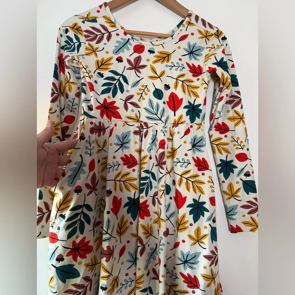 Hanna Andersson Celebration Skater Dress w/ Pockets Autumn Fall Leaves Size 12